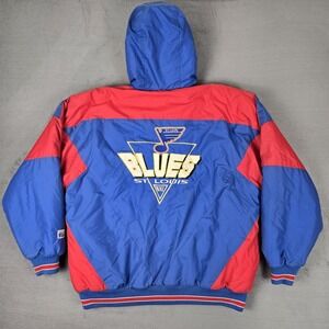 Vintage 90s St. Louis Blues Logo 7 Jacket Mens XL NHL Hockey Hooded Puffer *READ
